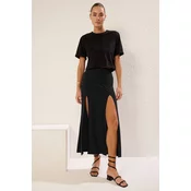 Trendyol Black A-line/Bell Flexible Maxi Knitted Skirt with Opening Slit