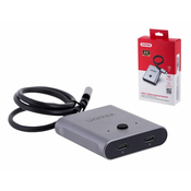 Unitek Unitek USB-C Dvosmerni Signalni Preklopnik, 4K, 2 V 1, 3480 x 2160, Črna, Aluminij, vključuje USB polnilni kabel