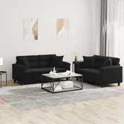 2-dijelni set sofa s jastucima crni od mikrovlakana