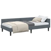 Vidaxl Kotna postelja z vzglavjem Temno siva 90 cm x 190 cm Žamet