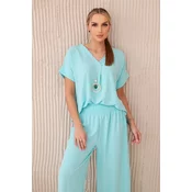 Womens set blouse with necklace + trousers - mint