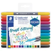 FLOMASTER BRUSH-PEN 12 BARV OBOJESTRANSKO Z 2 KONICAMA DESIGN JOURNEY STAEDTLER 3004 TB12 BLISTER