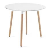 BE KAMI Okrogla miza 80 cm - bela/naravne noge