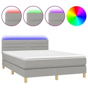 Greatstore Box spring postelja z vzmetnico LED sv. siva 140x200 cm blago