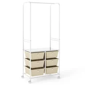 Costway Oblekalni regal z 6 predali 4 univerzalna kolesa 2 kompletoma proti prevrnitvi bela