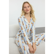 Trendyol Multicolored 100% Cotton Striped Rabbit Patterned Knitted Pajama Set