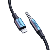 Ugreen - Avdio kabel z aluminijastim ohišjem (70509) - Lightning na Jack 3,5 mm, MFi certificiran, 1 m - črn