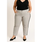 Plus size elegantne hlače, svetlo sive