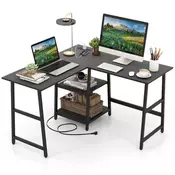 Northix Kotna pisalna miza L z vtičnicami USB policami 120 cm