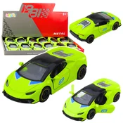 Športni avto, kovinski, s potegom nazaj, LEAN TOYS, Neon Zeleni, 1:43