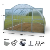 tim-dam Rastlinjak COMFORT PRO 4x8 m, Polikarbonat 6mm, Pocinkan Profil 40x20mm
