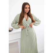 Kesi Włoski Dress tied with a pleated hem light khaki