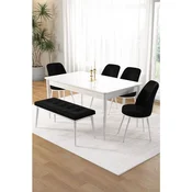 Hanah Home trpezarijski set Pir, sto, 4 stolice i klupa, bela ploca, crna tkanina Babyface