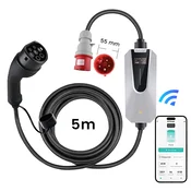 JUNSUN Tip 2 EV električni avtomobilski polnilni kabel – 11kW, nastavljiv tok, LCD zaslon, prenosni polnilnik 5 m z vtičem Schuko 6-16A IP67 APP Vključu, (5000035257)