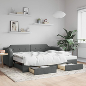Greatstore Izvlečna dnevna postelja s predali temno siva 90x200 cm blago