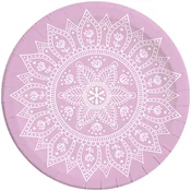 Mandala vijolično-beli 8-delni komplet papirnatih krožnikov premera 23 cm