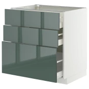 METOD / MAXIMERA Podni element s 3 fioke, bela/Kallarp tamna sivozelena visokog sjaja, 80x60 cm