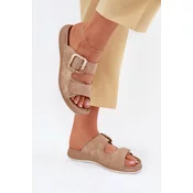 Womens Slippers With Buckle And Velcro Beige INBLU