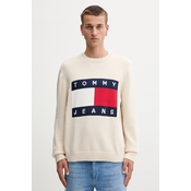 Bombažen pulover Tommy Jeans moški, bež barva, DM0DM22105
