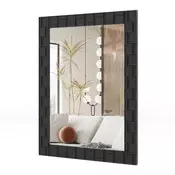 Northix Kozmetično stensko ogledalo 80x60 cm iz kavčukovca z lesenim okvirjem črno
