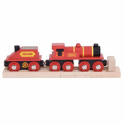 Bigjigs Rail Rdeča lokomotiva s ponudbo + 3 tiri