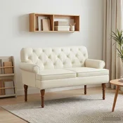 Dvojnica s gumbi Krem 120 x 65 x 77 cm Umetno usnje