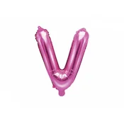 PartyDeco Balon iz folije Mini - črka V 35 cm roza