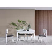 Hanah Home Trpezarijski sto na razvlacenje i stolice Milla, 127-156 cm, 4 stolice, Beli