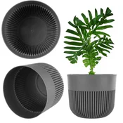 KADAX Okrogel cvetlični lonec s pokrovom, 13 cm, plastičen, rebrast, siv