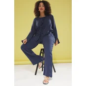 Trendyol Curve Navy Blue Bowknot Muslin 100% Cotton Woven Plus Size Top-Bottom Set