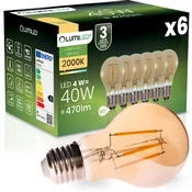 LUMILED 6x LED žarnica E27 A60 4W 470LM = 40W 2000K topla 360° filamentna jantarna