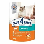 shumee CLUB 4 PAWS PREMIUM HRANA ZA ODRASLE MAČKE STERILIZIRANA z govedino - 80 g vrečka