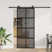 vidaXL vidaXL Drsna vrata z opremo črna 90x205 cm kaljeno steklo, (22048517)