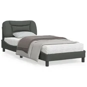 shumee vidaXL Posteljni okvir z LED osvetlitvijo brez vzmetnice temno siv 90x190 cm blago