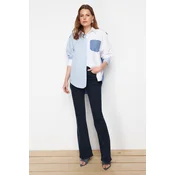 Trendyol Blue Color Block Oversize Wide Fit Woven Shirt