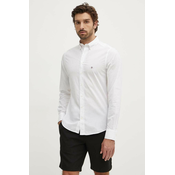 Pamučna košulja Gant za muškarce, boja: bijela, slim, s button-down ovratnikom