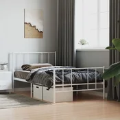 shumee vidaXL Kovinski posteljni okvir z vzglavjem in vznožjem bel 100x200 cm