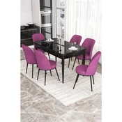 Hanah Home trpezarijski set Via, sto na razvlacenje i 6 stolica, ploca u dekoru crnog mermera, ljubicasta tkanina Jerry
