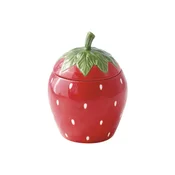 Strawberry-shaped storage container with lid, porcelain, 12.5 x 18 cm,