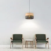 TK Lighting Nikolova viseča svetilka, črna/drevesni učinek, O 38 cm, 1-svetloba, 1 x - Dnevna soba/jedilnica - Sodobni - črna, hrastov les - Kovina