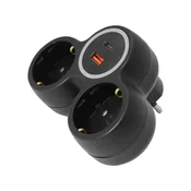 Commel razdelnik dvostruki sa usb punjacem a+c ,crni ( c240-803 )