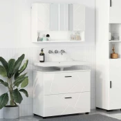 Vidaxl Komplet pohištva za kopalnico s predalom 2 pcs Visok sijaj bela