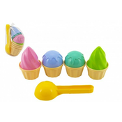 Teddies Peščeni set plastična zajemalka za sladoled 15 cm + torte 2 barvi v mreži 12 m+