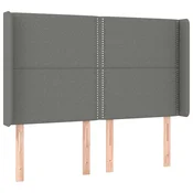 Vidaxl Vzglavje z ušesi temno sivo 147x16x118/128 cm blago