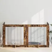 Vrata za pse s postoljem 4 pcs Dimljeni hrast 100 x 100 cm