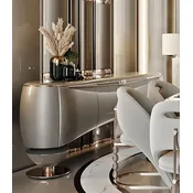 Casa Padrino luxury sideboard silver gray/copper 234.1 x 52.2 x H. 85.3 cm - Solid wood cabinet with 4 doors - Luxury furniture - Hotel furniture - Luxury furnishings