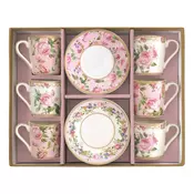 EASY LIFE 6-delni set skodelic za espresso s podstavkom Chant des Roses, porcelan, 100 ml