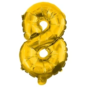 Številni folijski baloni v zlati barvi – številka 8, 32 cm