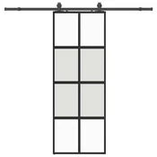 Vidaxl Drsna vrata z opremo črna 76x205 cm kaljeno steklo