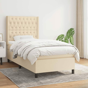Greatstore Box spring postelja z vzmetnico krem 100x200 cm blago